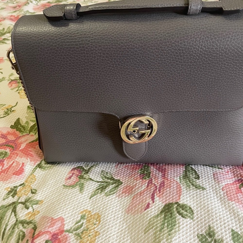 Gucci Gray Satchel with Gold Hardware and Structured Design